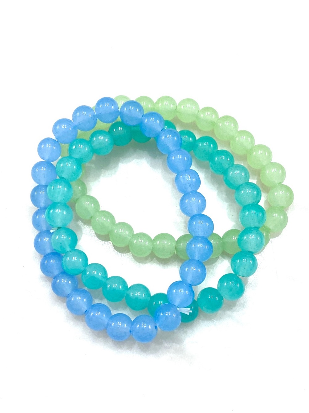 NWOT Glass Bead Stretch Bracelet Lot Set Of 3 Blue Teal Mint Green Stack